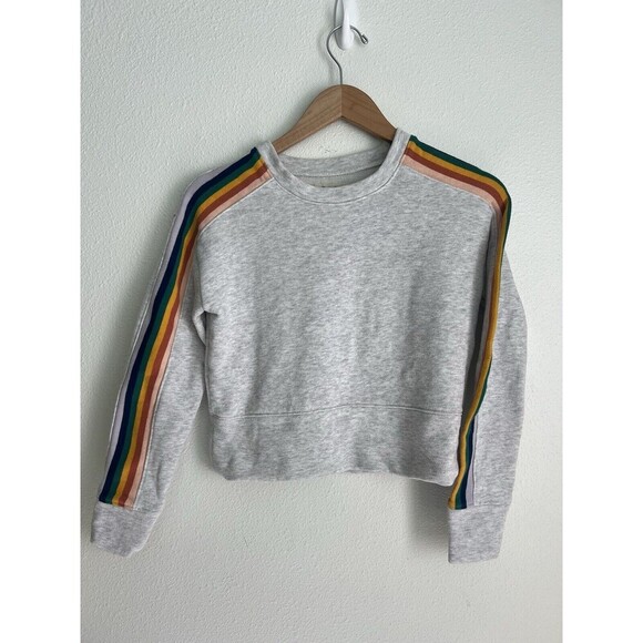 Madewell Sweatshirt Womens 2XS Gray Rainbow Inset Crop Crew Neck Pullover - Picture 6 of 11